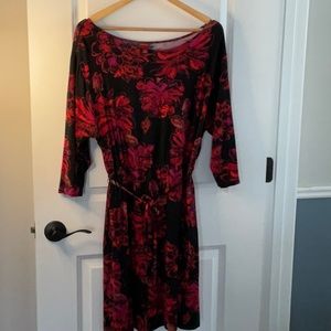 Merona Scoop Neck Black Print Midi Dress